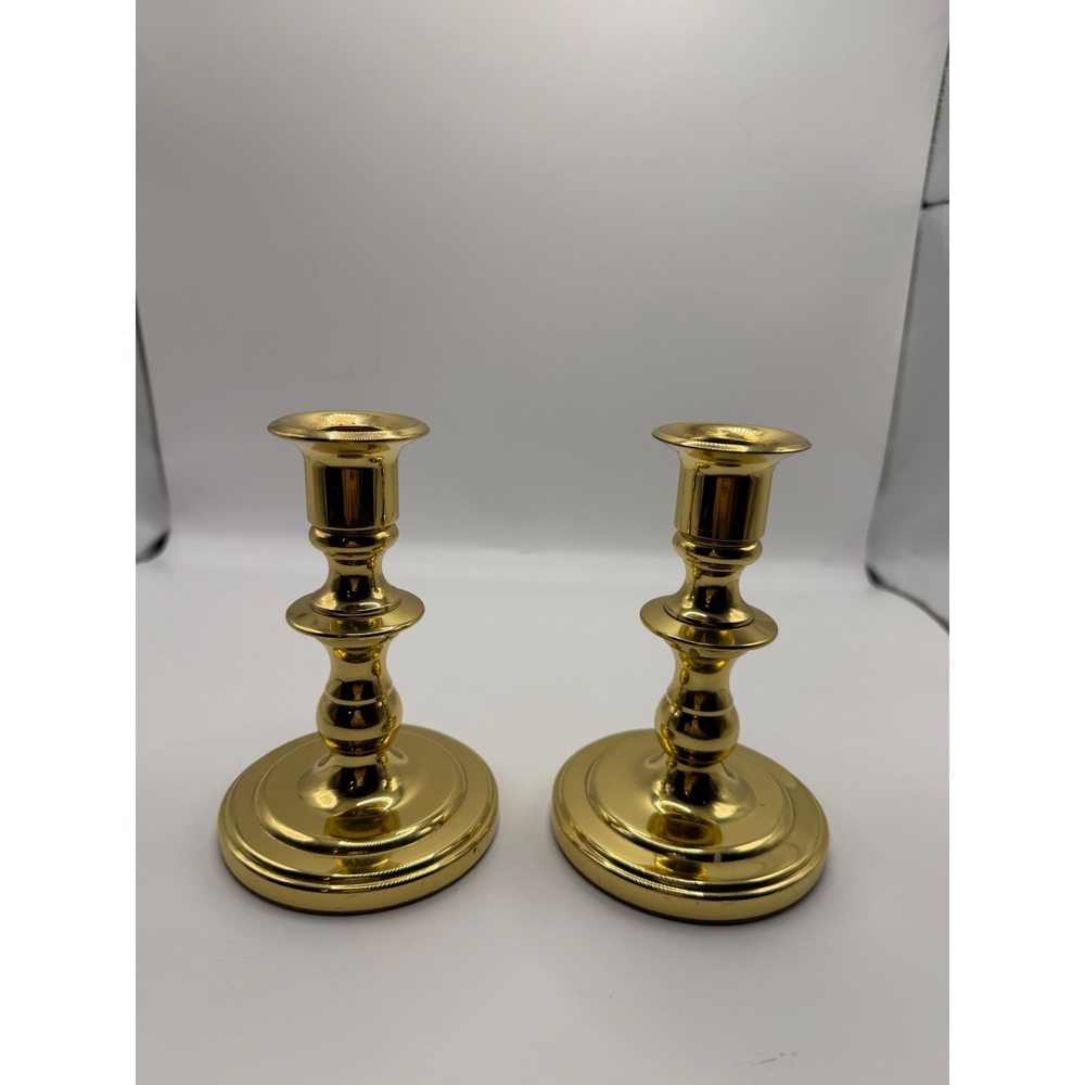 Baldwin Brass Candlesticks Pair Forged Solid Brass Candle Holders Made in USA